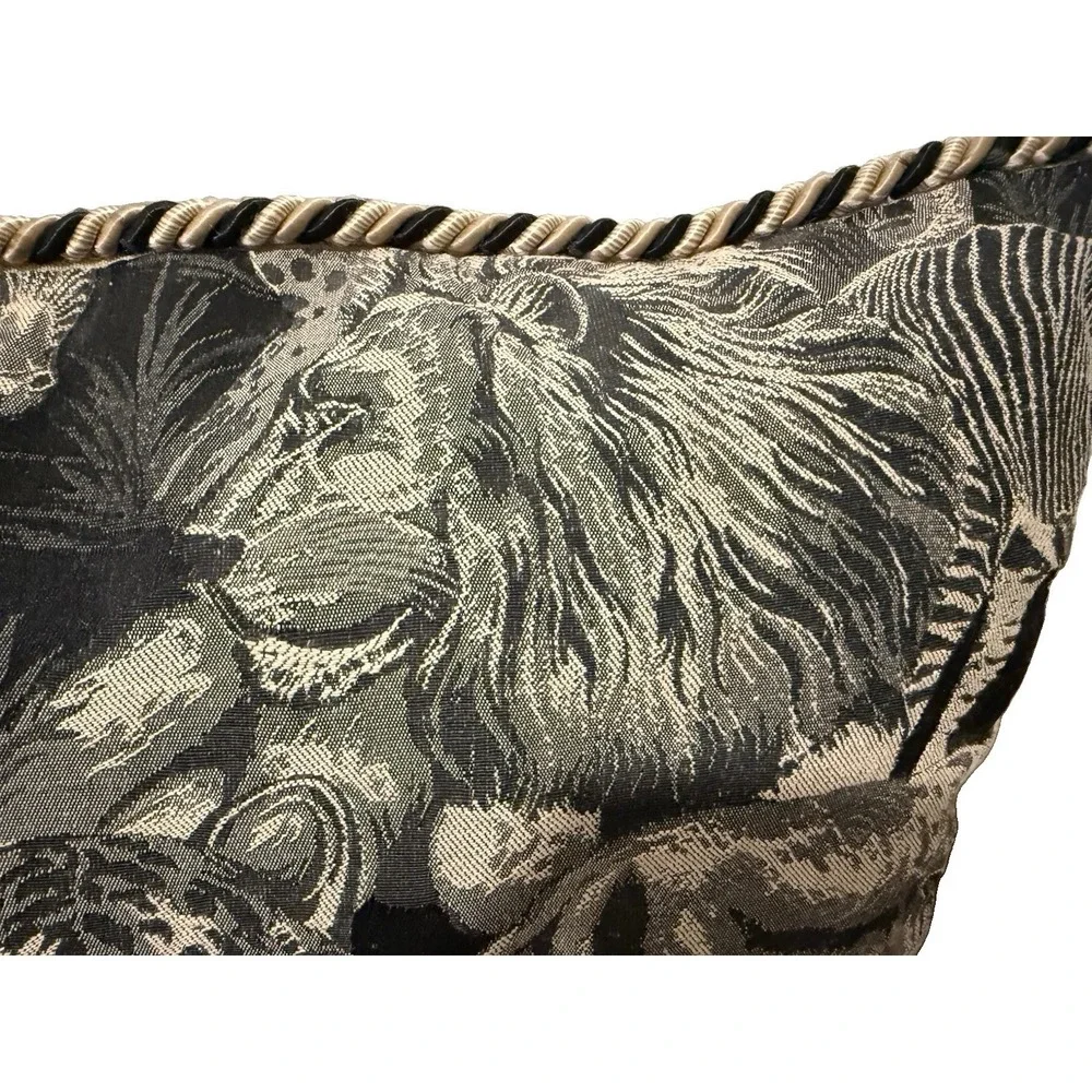Vtg Blazing Needles Safari Tapestry Throw Pillow Double Corded Animals 20x20